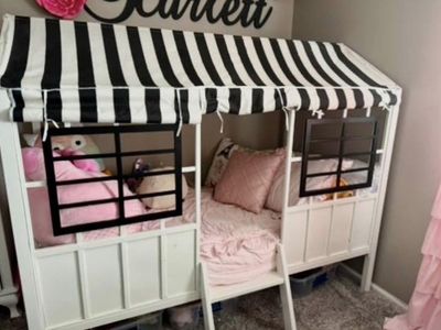 Twin Size White with black trim Metal Cottage House House Bed
