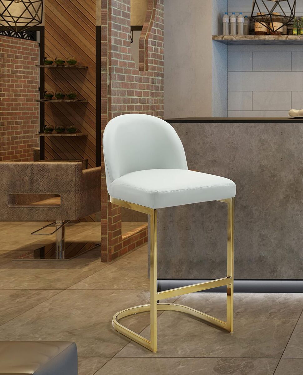 Bar Stool Chair PU Leather Armless Gold-Plated Solid Metal U-Shaped Base Modern Silver, Grey (HD) (Set of 2)