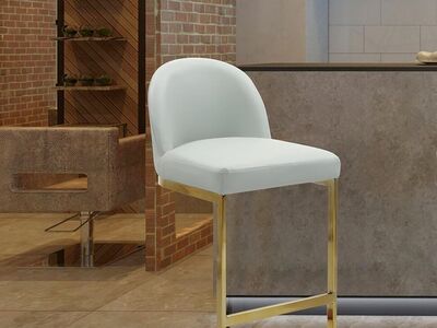 Bar Stool Chair PU Leather Armless Gold-Plated Solid Metal U-Shaped Base Modern Silver, Grey (HD) (Set of 2)