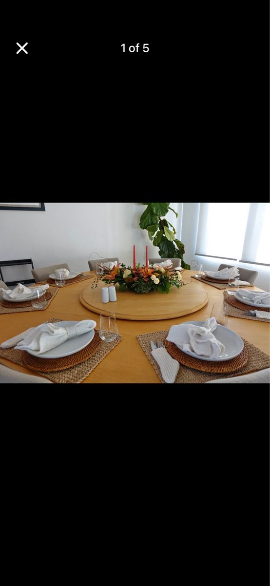 7’ Round Solid Wood Dining Table w/ Removable Lazy Susan