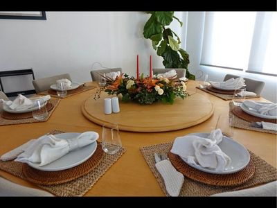 7’ Round Solid Wood Dining Table w/ Removable Lazy Susan
