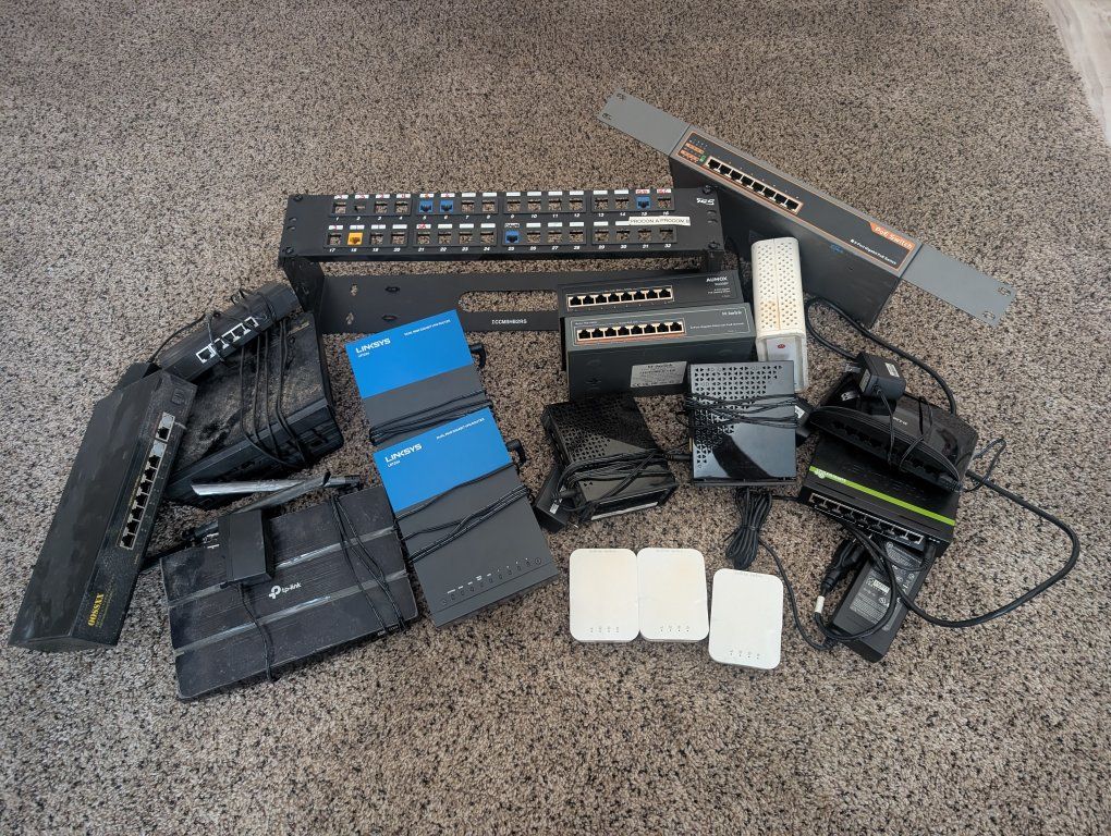 Mixed Lot: Network Routers, Switches, Patch Panels, & Access Points - Linksys, TP-Link, D-Link