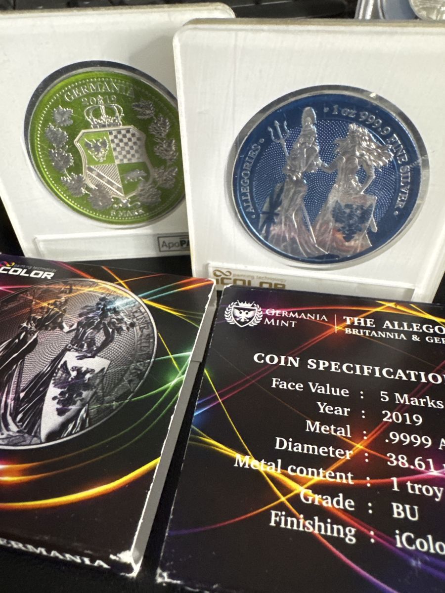 Germania Mint 2019 The Allegories 1 oz .9999 Silver iColor Proof-Like Coins - Britannia & Germania