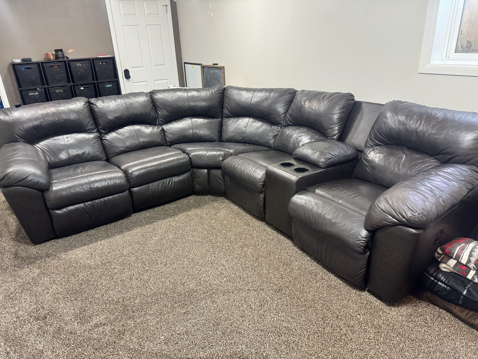 Brown Leather/vinyl sectional