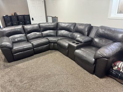 Brown Leather/vinyl sectional