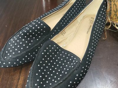 Time and Tru Women's Black Faux Suede Studded Loafers, US Size 10 New!