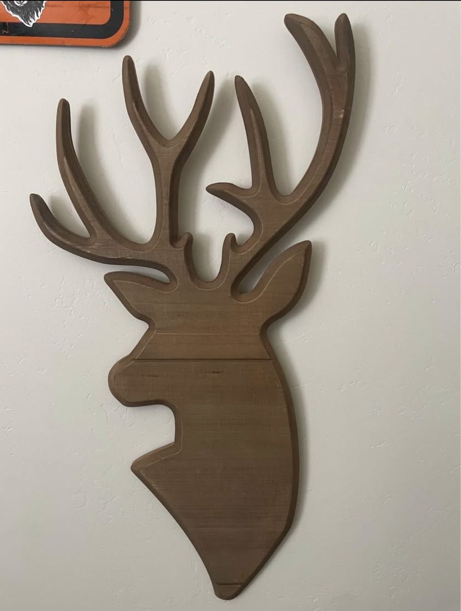 Wooden Deer Head Wall Decor - Rustic Farmhouse Style Buck Antlers