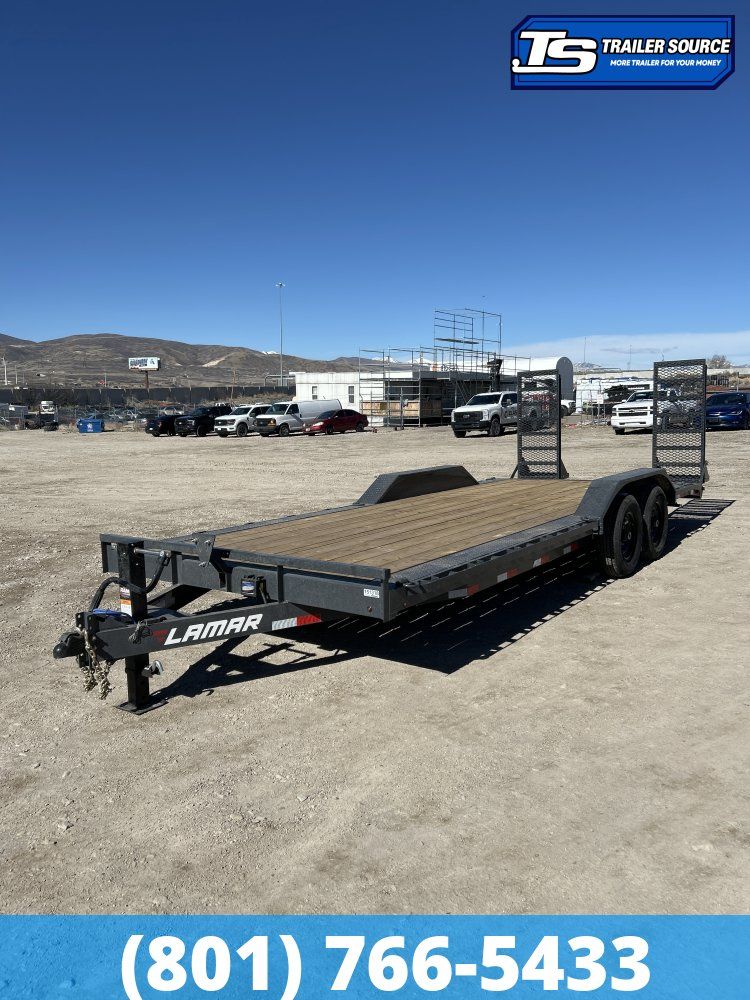 8.5x22 Lamar H6 Wide Body w/ Drive Over Fenders Equipment Trailer - 14K GVWR - D-Rings, Stand Up Ramps