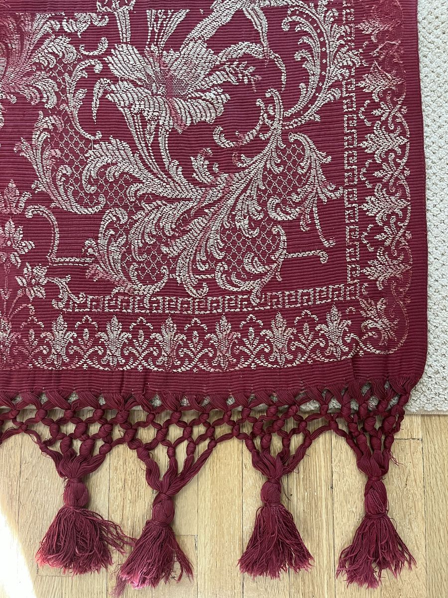 Beautiful Cranberry Colored Bellissimo Fringed Throw or Bedspread -Antique and Heavy