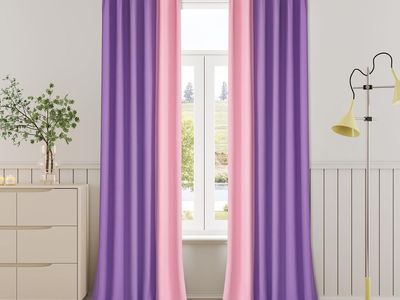 42"x108" Pink & Purple Two Toned Pleated Drapes with Hooks, Room Darkening, Soundproof, Thermal Insulated