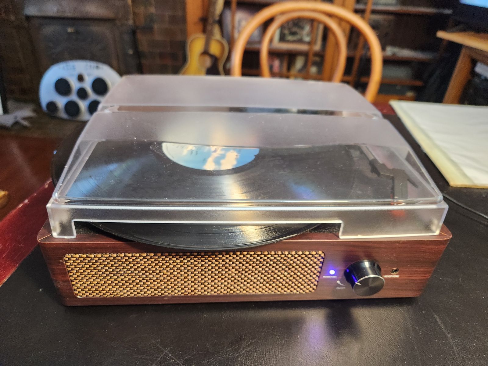 Gorgeous wood Bluetooth Turntable Record Player with built in speaker.  Works and sounds great.  Excellent needle.