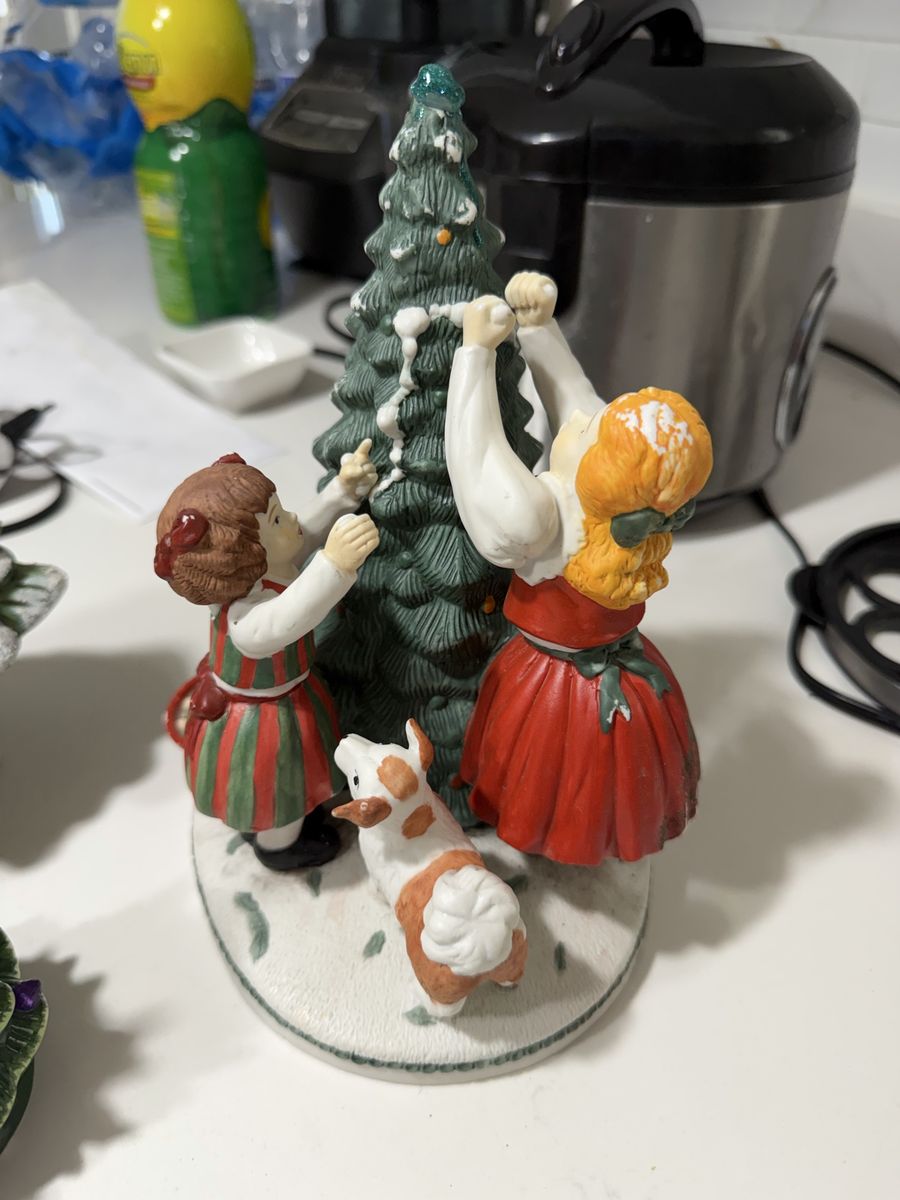 Vintage Christmas Figurines Lot - Children Decorating Tree & Tree Family Decor