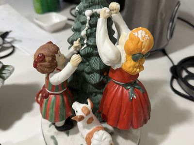 Vintage Christmas Figurines Lot - Children Decorating Tree & Tree Family Decor
