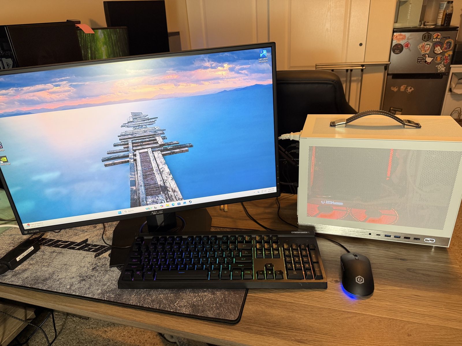 Mini 1080p Gaming Computer, Asus monitor, mouse, and keyboard