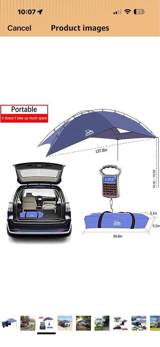Hasika Portable Tailgate SUV Vehicle Awning Sun Shade Canopy Shelter-$70