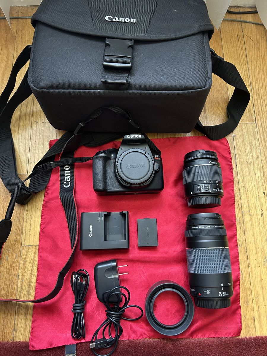 Canon EOS Rebel T6 DSLR Camera With EFS 18-55mm, EF 75-300mm Lenses, Battery, Charger & Carry Bag
