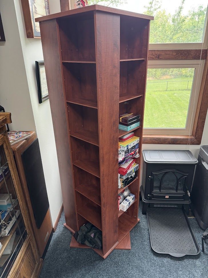 Tall Rotating Wooden Bookshelf Storage Tower Media Rack