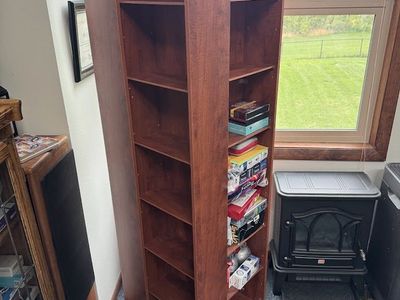 Tall Rotating Wooden Bookshelf Storage Tower Media Rack