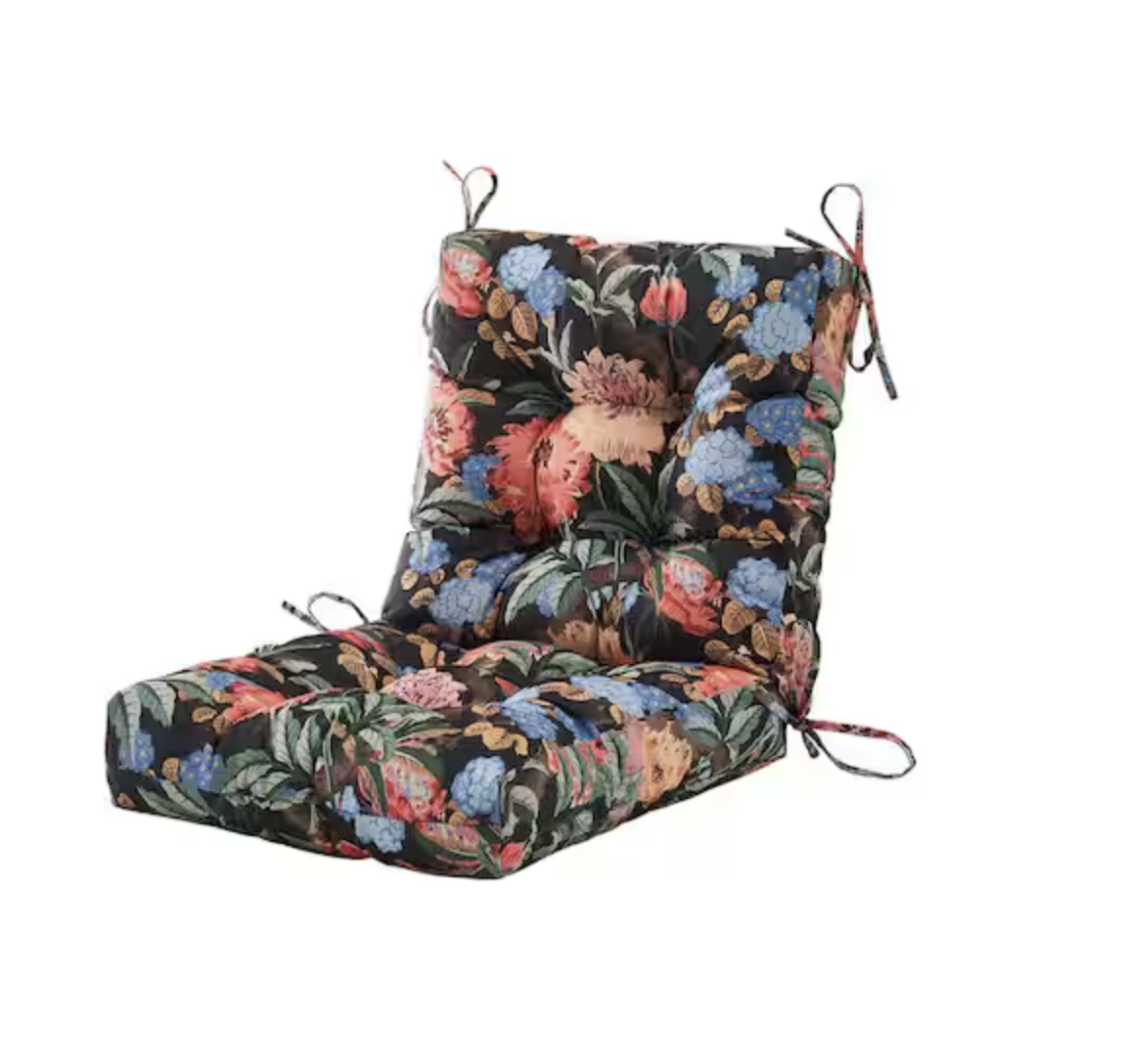 Brand New in Packaging - Black Floral Patio Furniture Chair Cushion - Qty 1