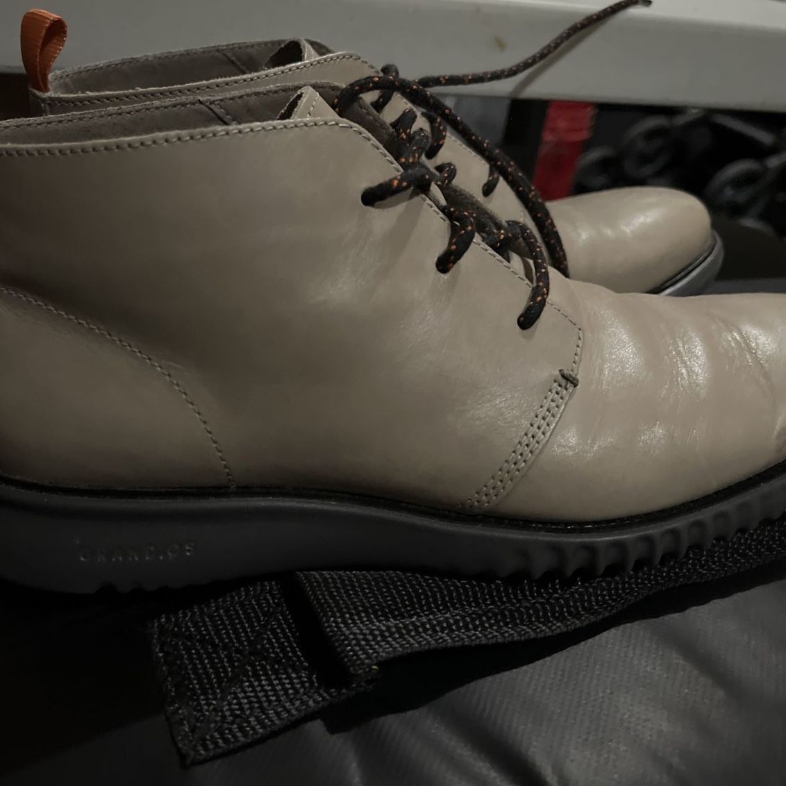 Cole Haan 2.ZEROGRAND Leather Chukka Boots Grey Orange Trim - Size 9.5