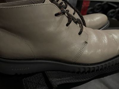 Cole Haan 2.ZEROGRAND Leather Chukka Boots Grey Orange Trim - Size 9.5