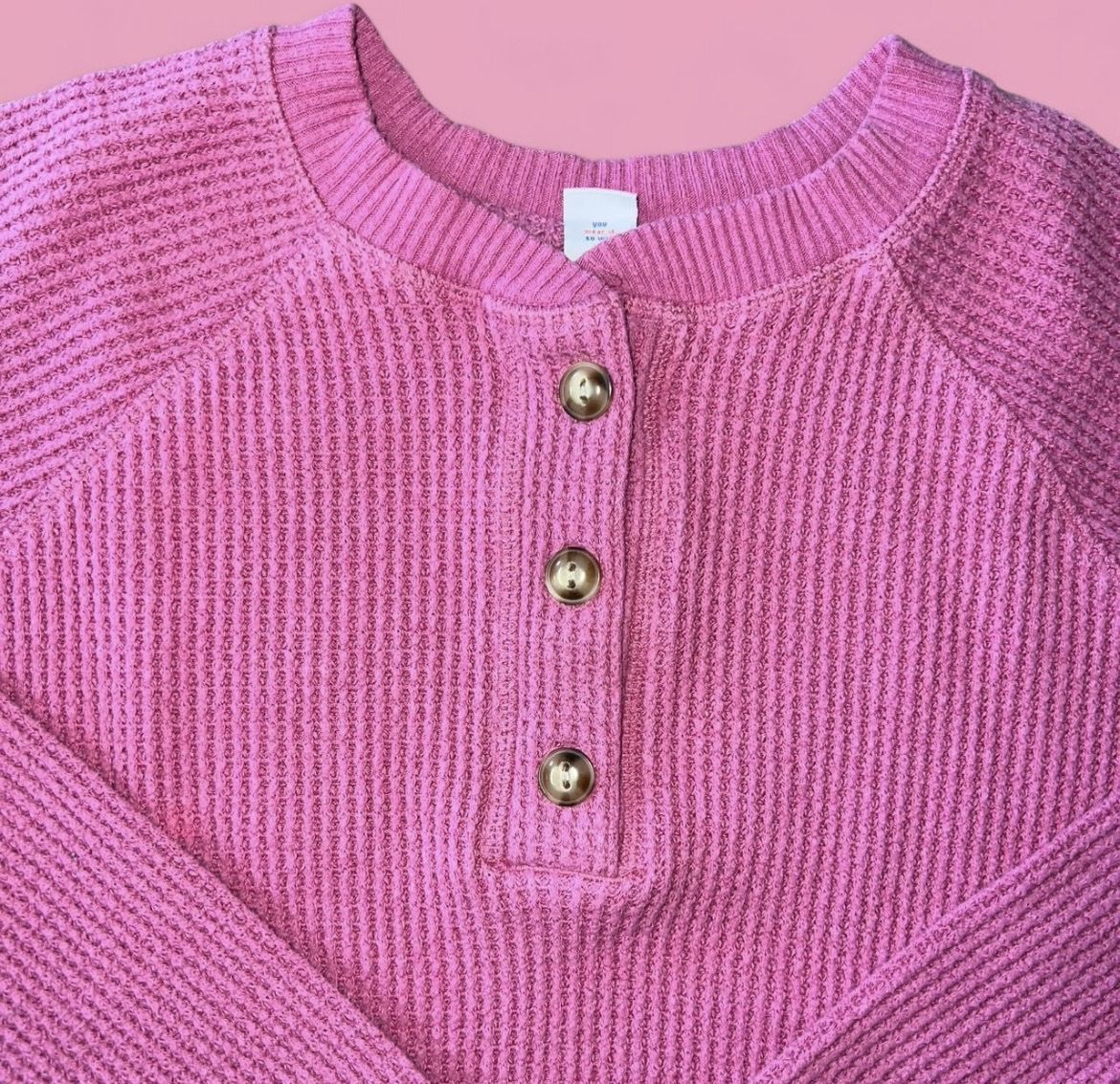 Old Navy Pink Plush Tee Thermal Waffle Knit Button Henley Size S
