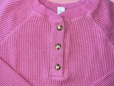 Old Navy Pink Plush Tee Thermal Waffle Knit Button Henley Size S