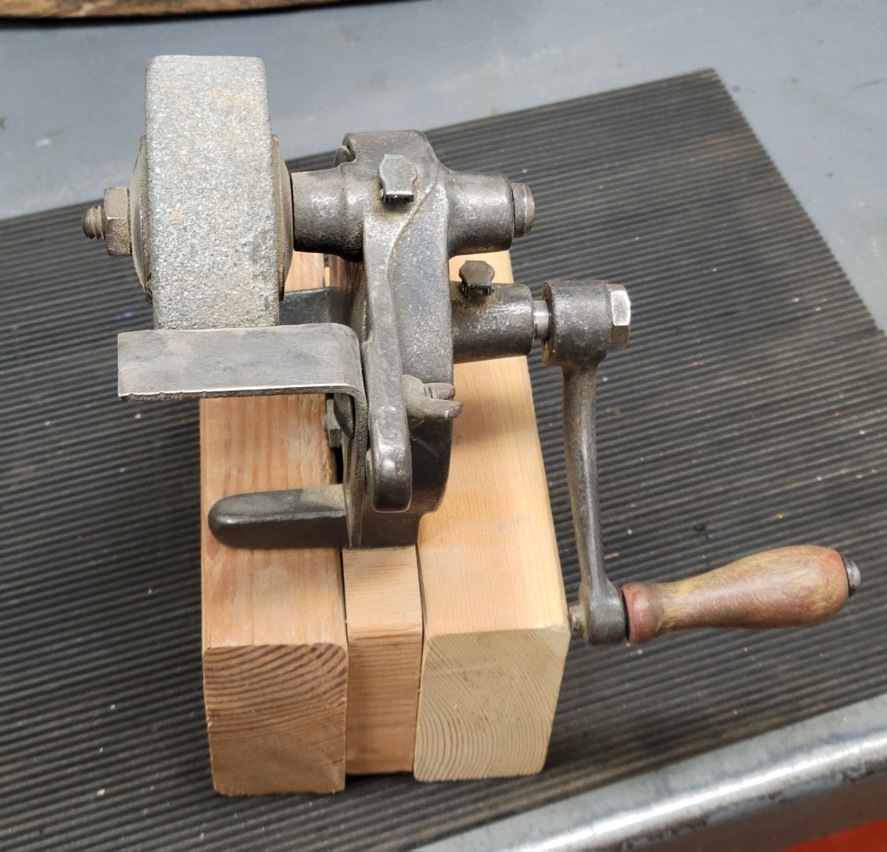 Vintage Hand Crank Bench Grinder - Cast Iron Sharpening Tool with Grinding Wheel
