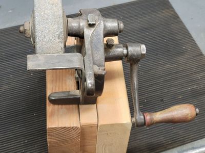 Vintage Hand Crank Bench Grinder - Cast Iron Sharpening Tool with Grinding Wheel