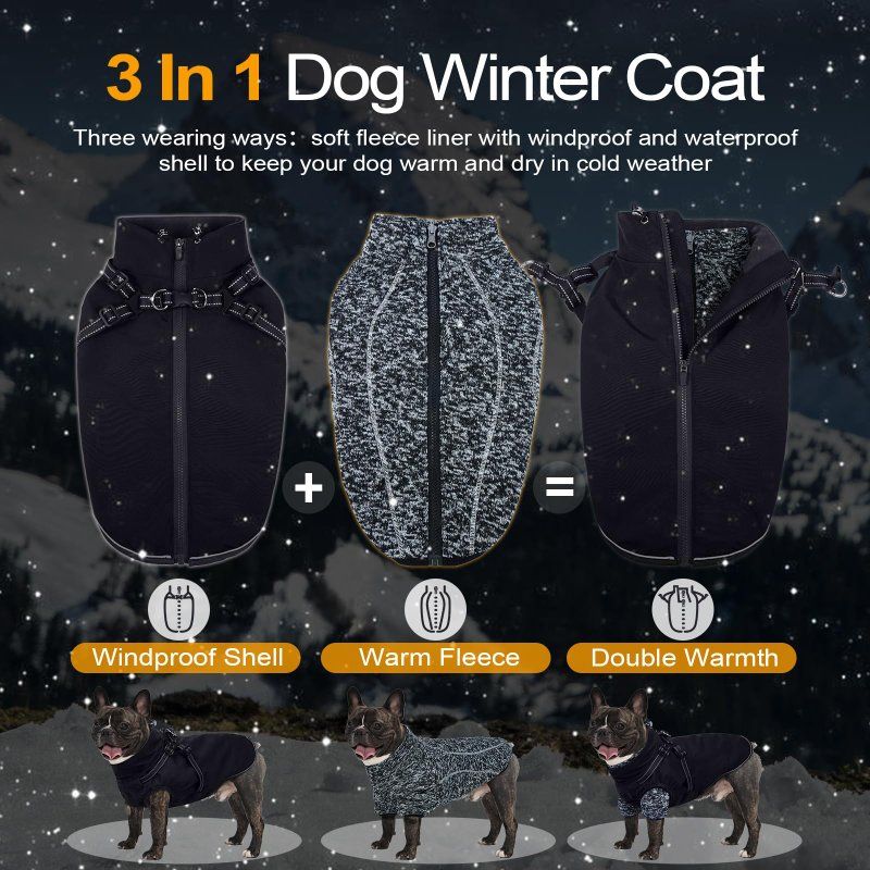 Lelepet Dog Coat 3 in 1 Waterproof Dog Winter Jack