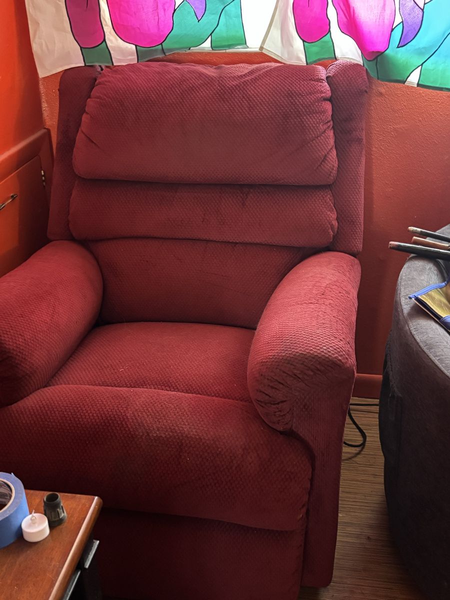 Electric Power Lift Recliner Chair - Burgundy Red Upholstered Armchair