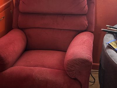 Electric Power Lift Recliner Chair - Burgundy Red Upholstered Armchair