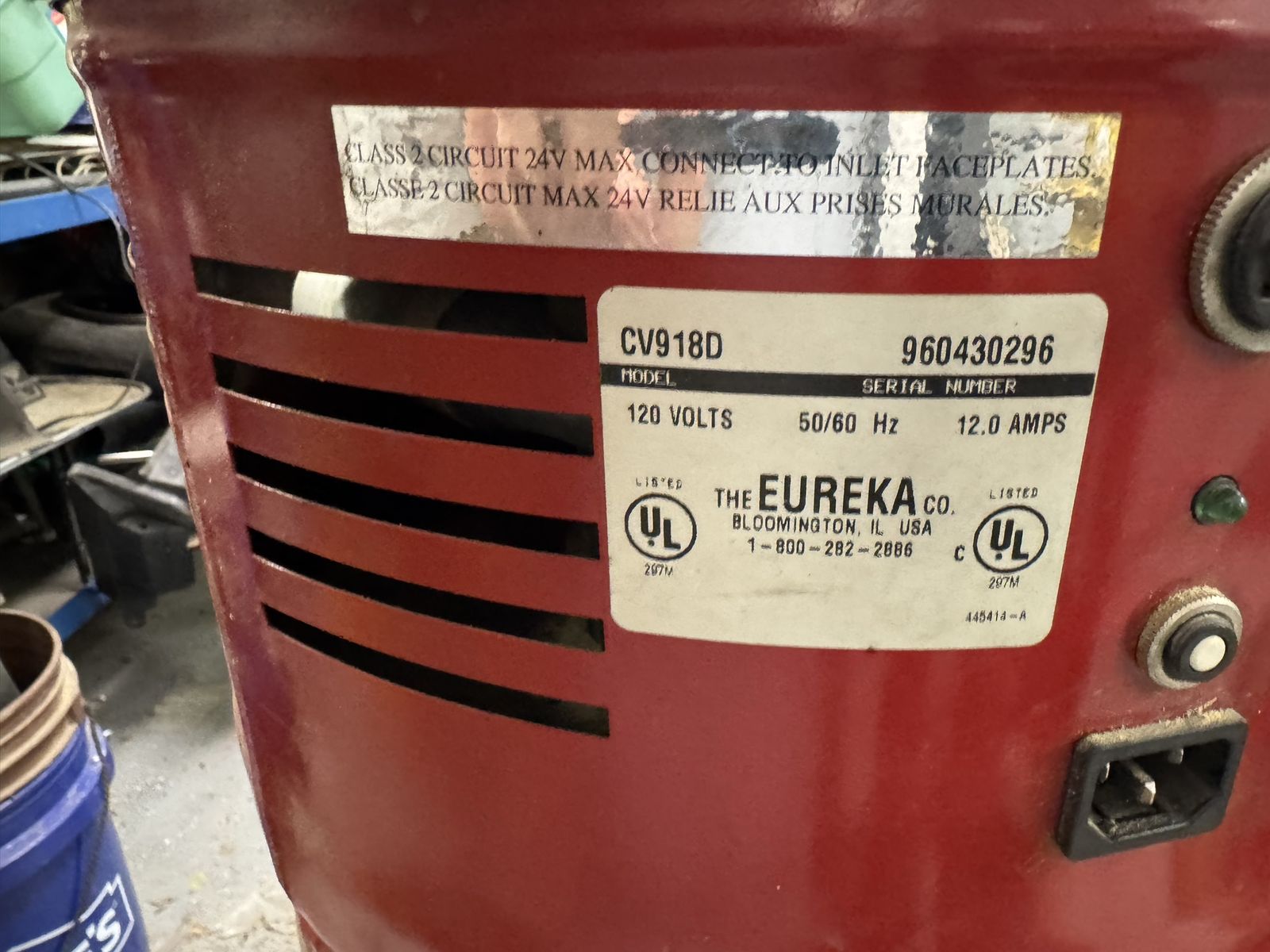 Eureka CV918D Built-In Central Vacuum 120V, 12 Amps.