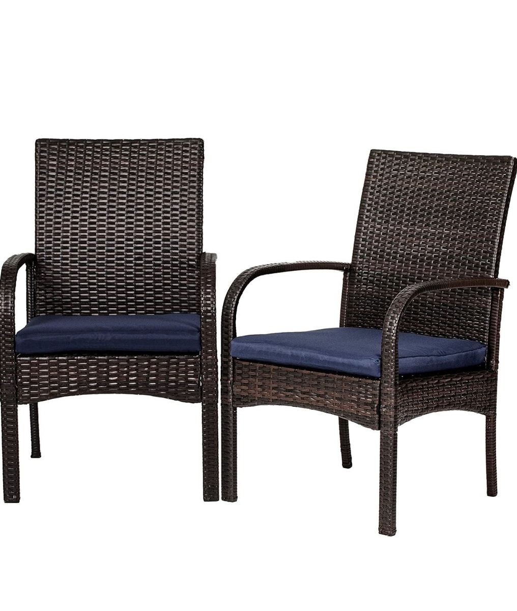 (2) New Outdoor Wicker Dining Chairs, Patio Rattan Chairs