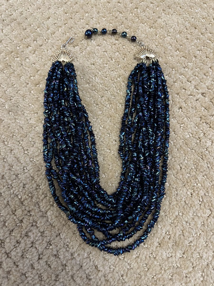 Gorgeous Dark Navy Blue Glass Beaded Choker/Necklace- Vintage