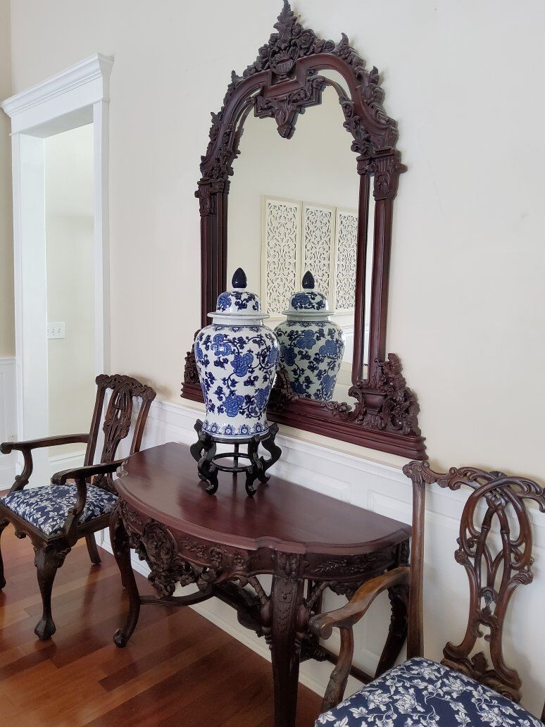 Exquiste Hand Carved Mahogany table & mirror set