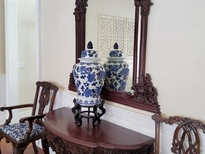 Exquiste Hand Carved Mahogany table & mirror set