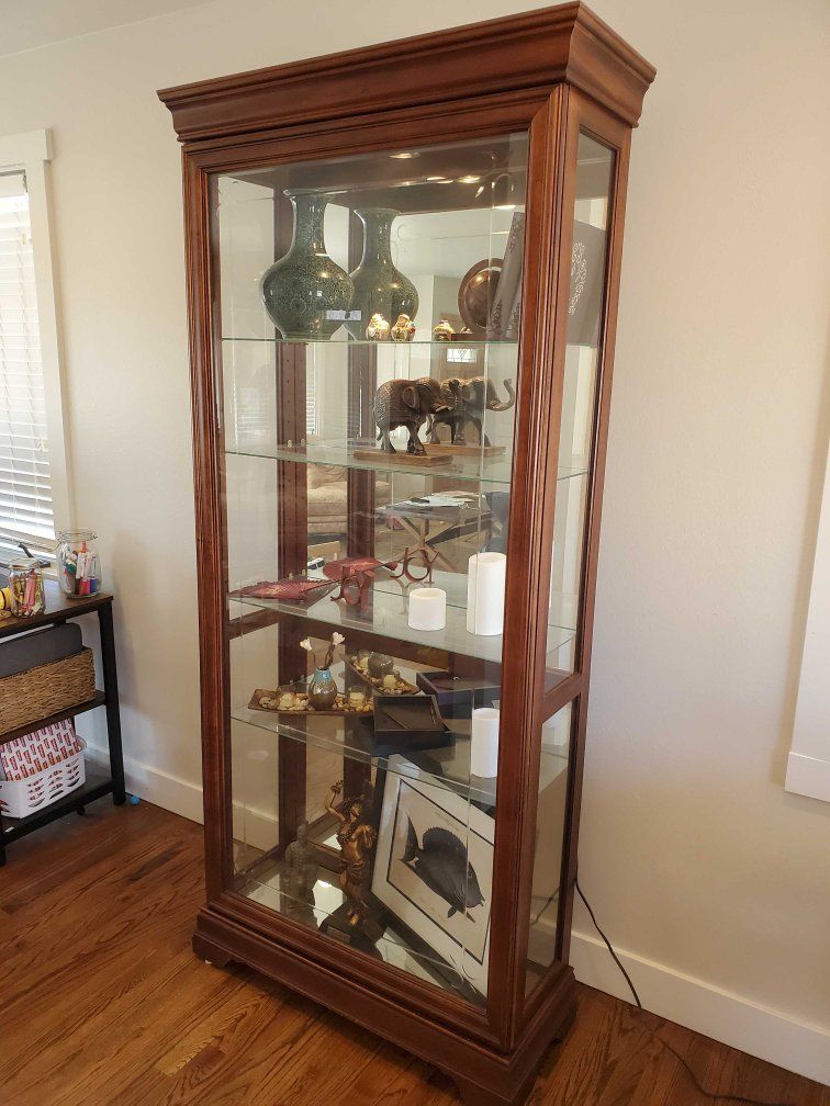 Wooden Glass Display Curio Cabinet with Mirrored Back
