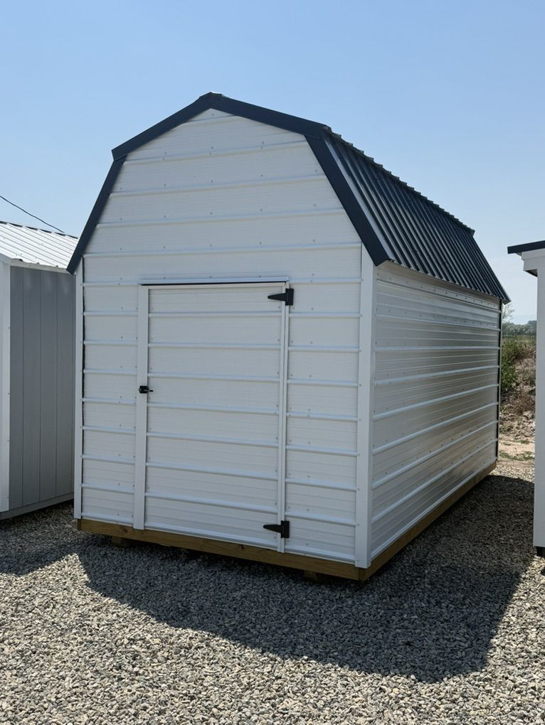 8x16 Lofted Barn  Wood frame/Metal Siding   WHITE/BLACK