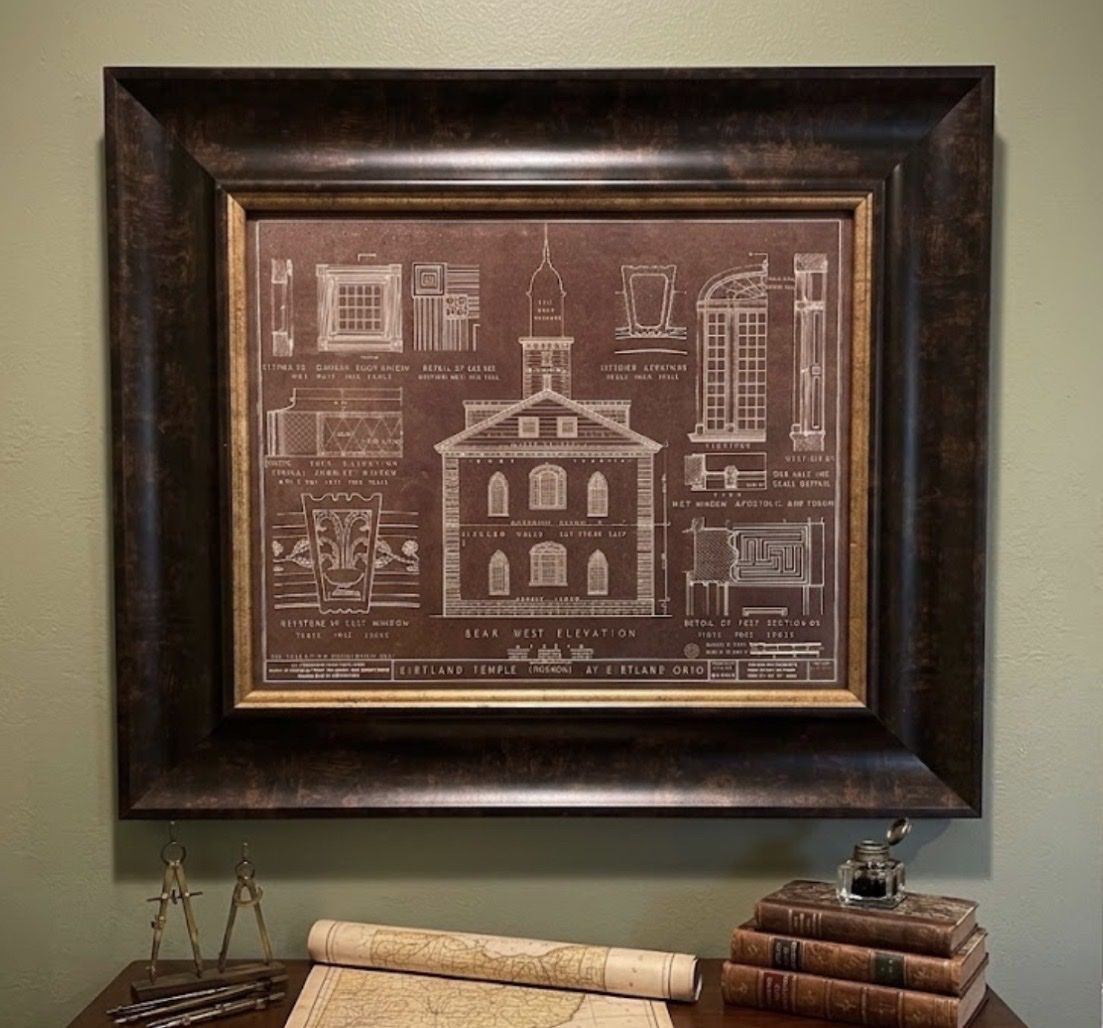 Framed Kirtland Temple Mormon Blueprint Historical Drawing Art Print