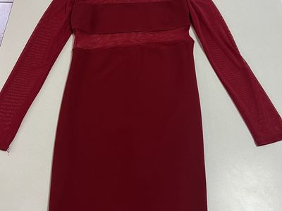 Deep red sheer long sleeve mini dress (M)