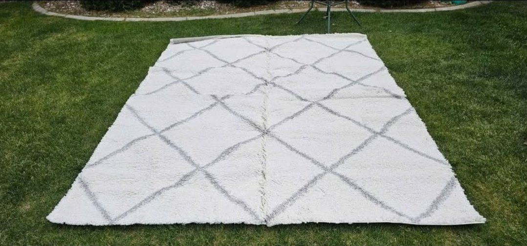 8x10 Moroccan Shag Area Rug Cream Gray – New #220
