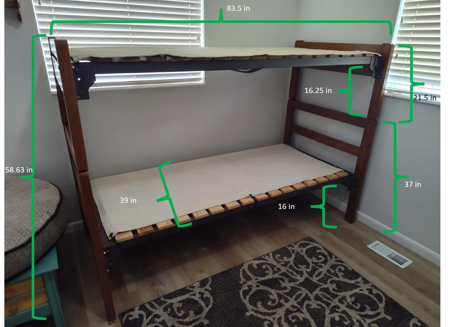 Wood and Solid Metal Frame Twin Bunk Bed