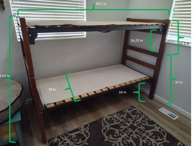 Wood and Solid Metal Frame Twin Bunk Bed
