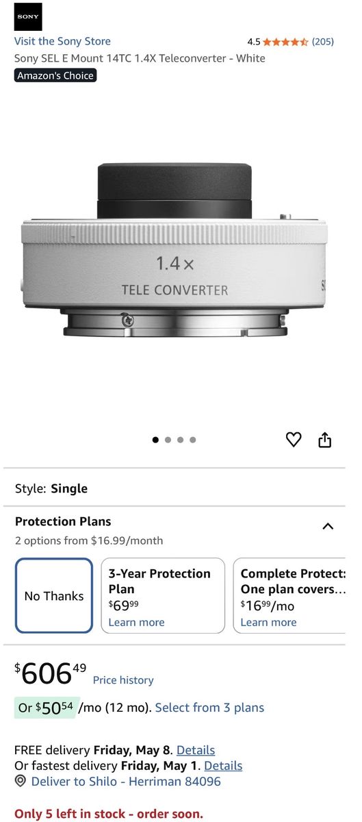 Sony SEL E Mount 14TC 1.4X Teleconverter
