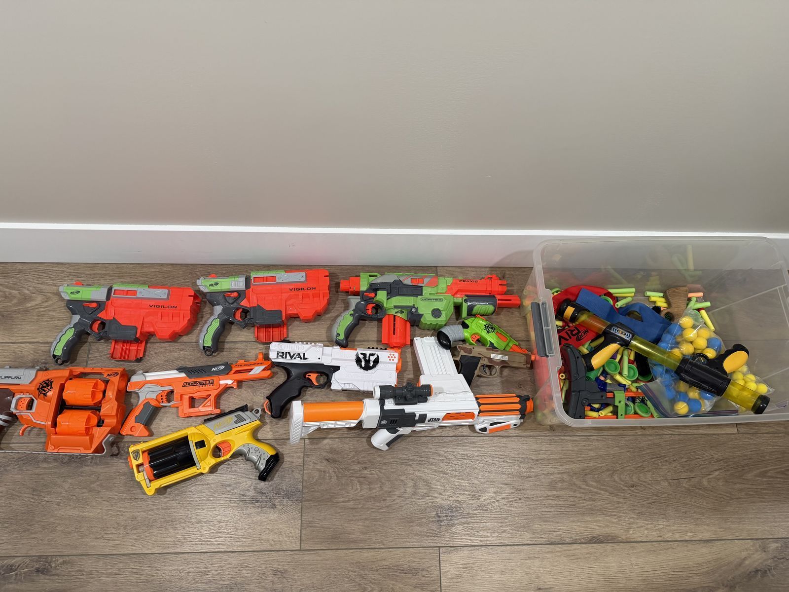 Large Lot of Nerf Blasters & Foam Darts - Over 8 Guns, Rival, Vortex, AccuStrike, Vigilons