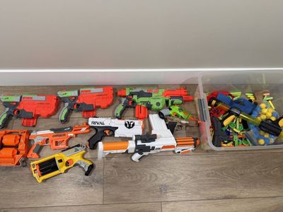 Large Lot of Nerf Blasters & Foam Darts - Over 8 Guns, Rival, Vortex, AccuStrike, Vigilons