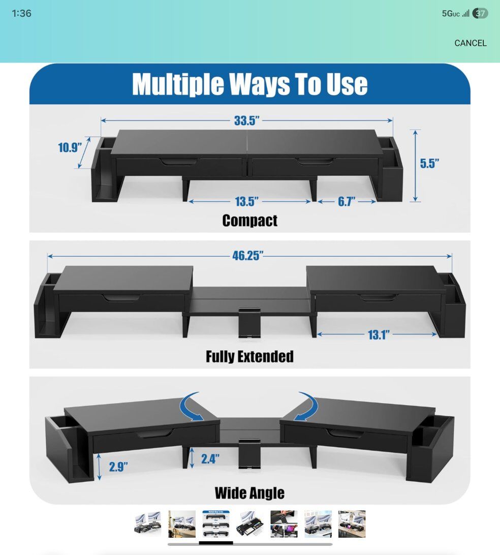 Desk Dual Monitor Riser w/ drawers that pull out