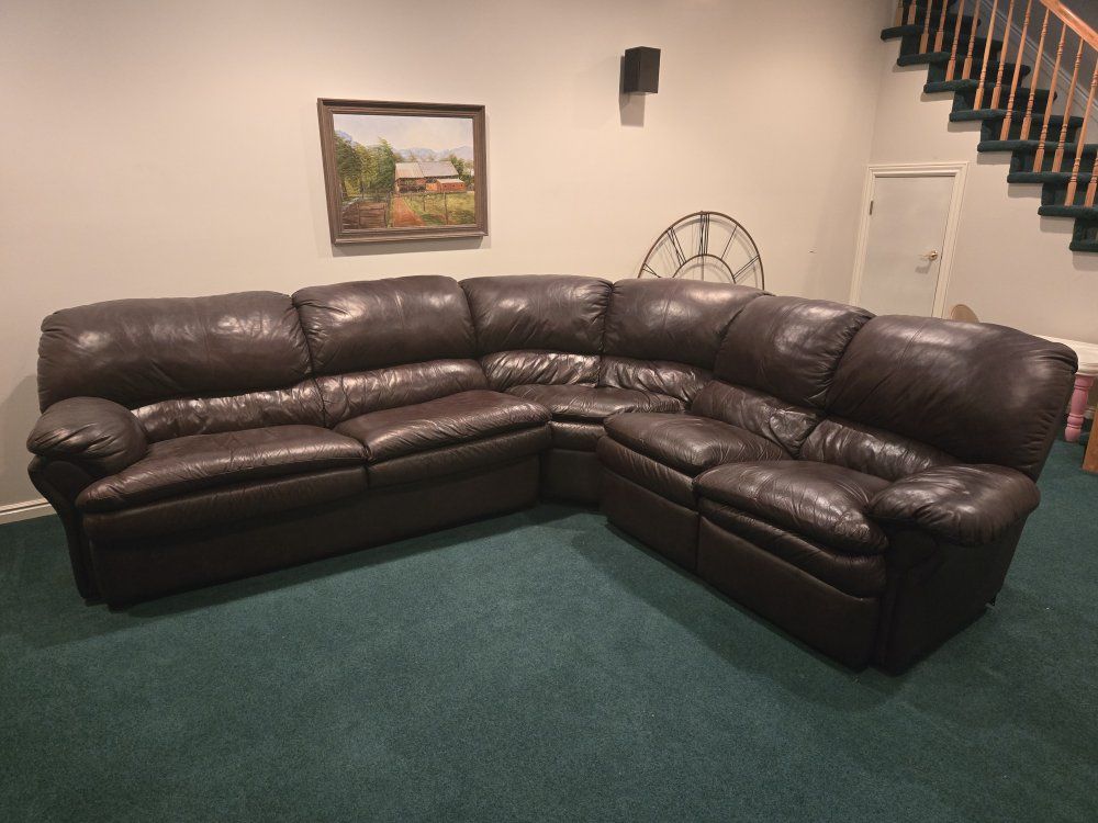 4 Piece brown leather sectional couch