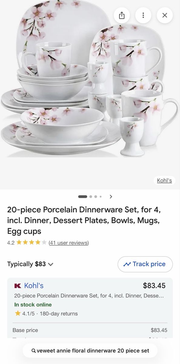 Veveet Annie Floral 20-Piece Porcelain Dinnerware Set - Service for 4